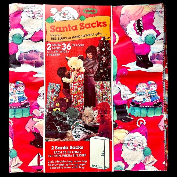 Vintage Christmas Wrapping Paper 70s 80s XMAS Gift Wrap Bags Santa Sacks - Picture 2 of 10